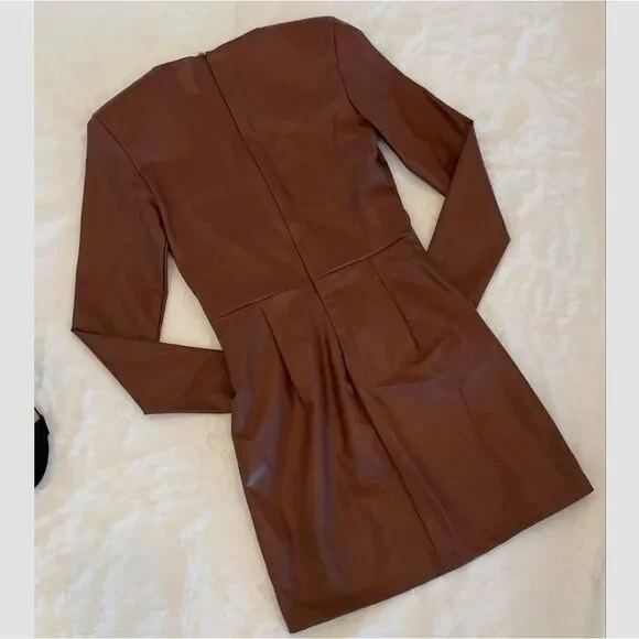 Nwt ZARA FAUX LEATHER DRESS BROWN NWT S bloggers fav